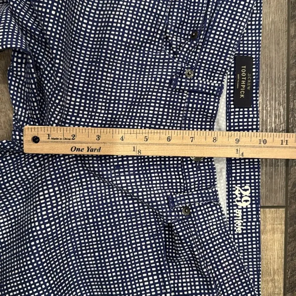 NWOT J Crew Toothpick Basket Weave Blue White Print Skinny Jeans Size 29